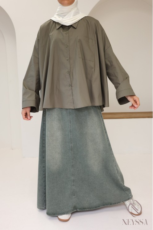 Oversized button-down cotton shirt for trendy hijabi women
