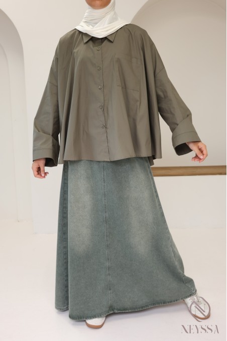 Modisches Oversize-Baumwollhemd mit Knöpfen für Hijabi-Frauen