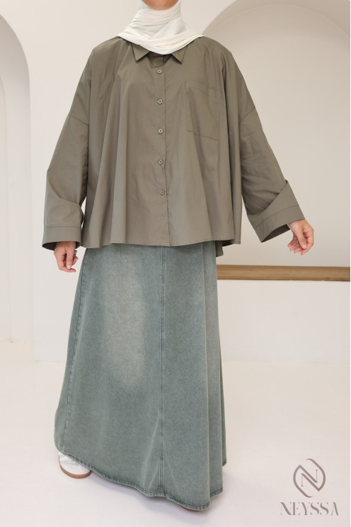 Oversized button-down cotton shirt for trendy hijabi women
