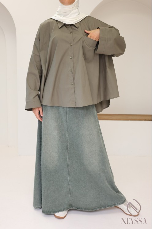 Oversized button-down cotton shirt for trendy hijabi women