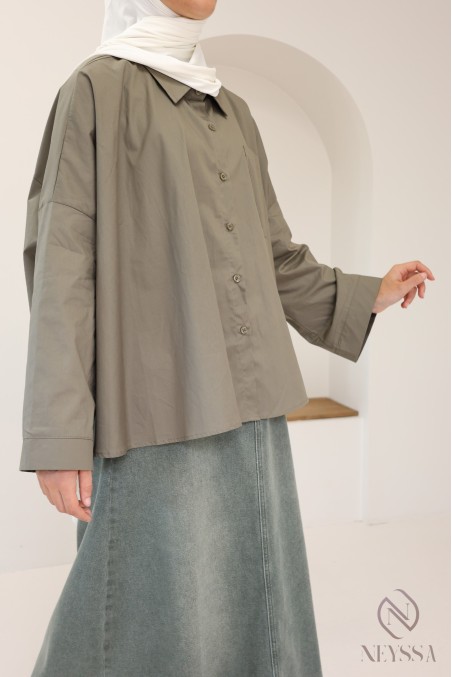 Oversized button-down cotton shirt for trendy hijabi women