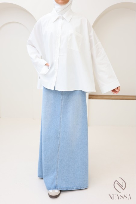 Chemise en coton à boutons oversize pour femme hijabi tendance