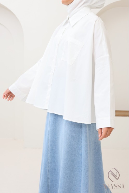 Chemise en coton à boutons oversize pour femme hijabi tendance