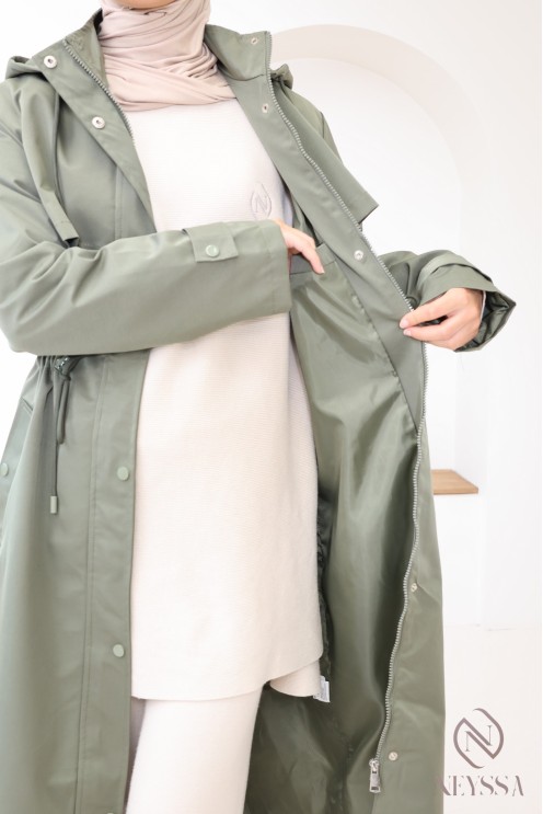 Parka femme hijabi avec capuche amovible, tissu déperlant
