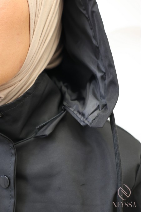 Longue parka noir déperlante avec capuche amovible