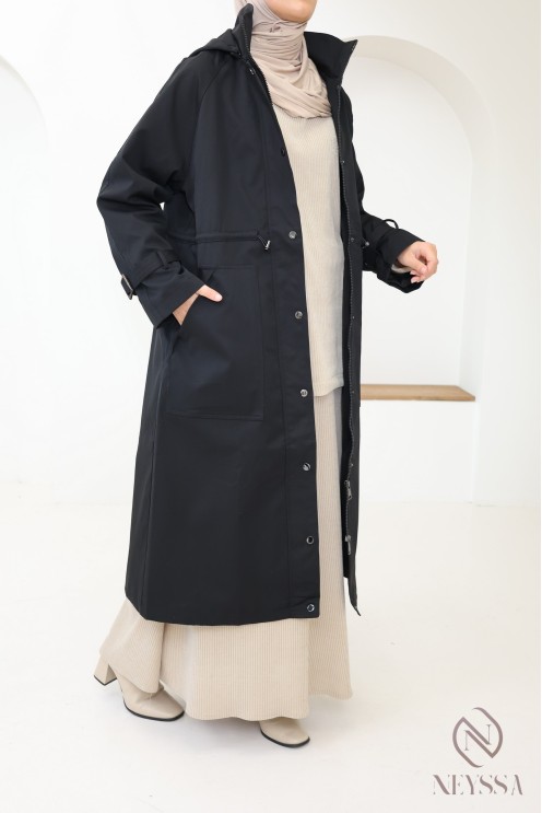 Lange, wasserabweisende Parka-Jacke für Damen in Schwarz
