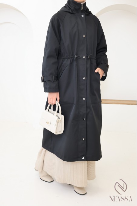 Lange, wasserabweisende Parka-Jacke für Damen in Schwarz