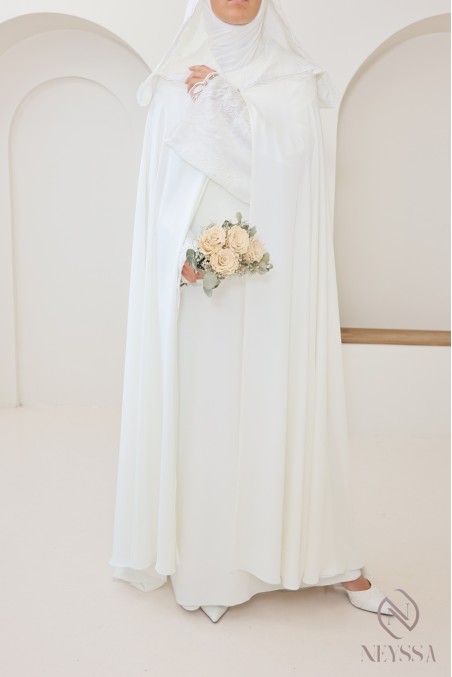 Abaya Dubaï de mariée, cape à capuche avec sous robe en nidah