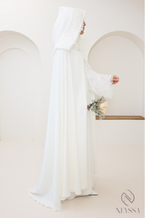 Abaya Dubaï de mariée, cape à capuche avec sous robe en nidah