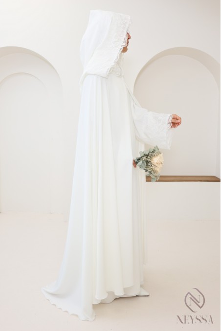 Abaya Dubaï de mariée, cape à capuche avec sous robe en nidah
