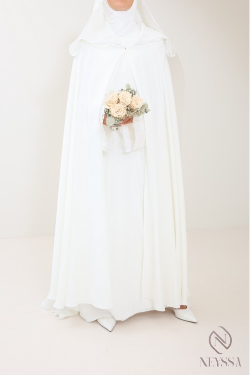 Abaya Dubaï de mariée, cape à capuche avec sous robe en nidah