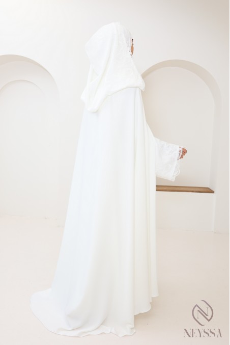 Abaya Dubaï de mariée, cape à capuche avec sous robe en nidah