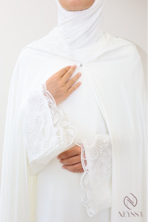 Abaya Dubaï de mariée, cape à capuche avec sous robe en nidah