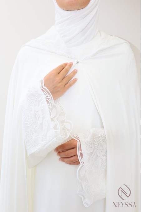 Abaya Dubaï de mariée, cape à capuche avec sous robe en nidah