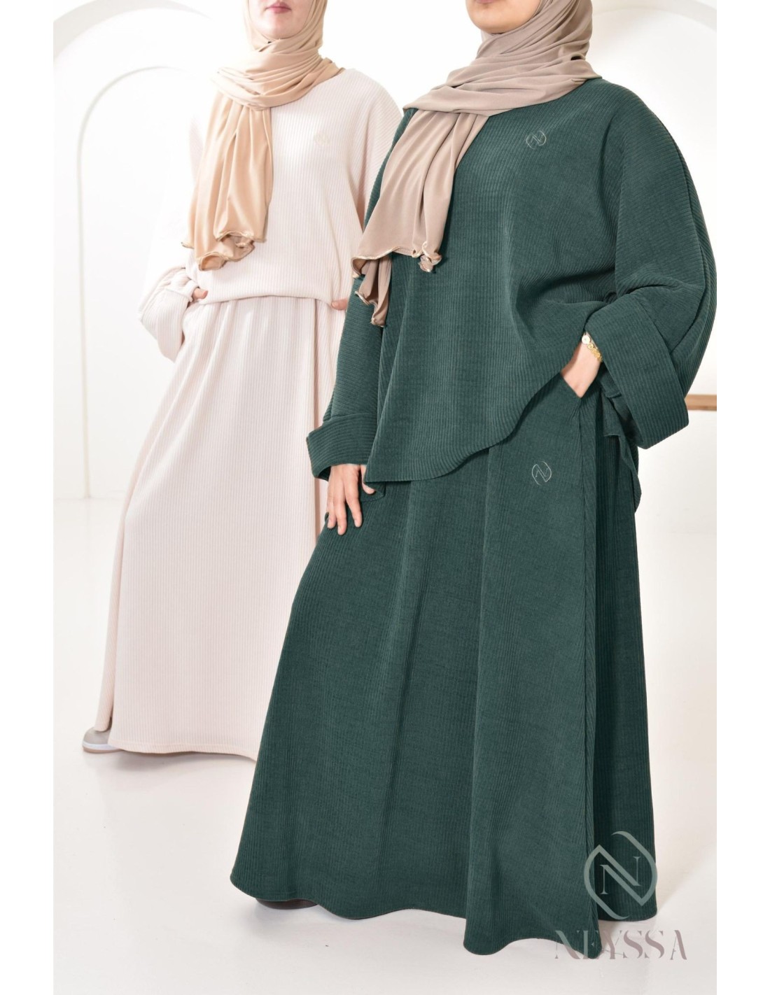Ensemble jupe haut femme coton vert bleu