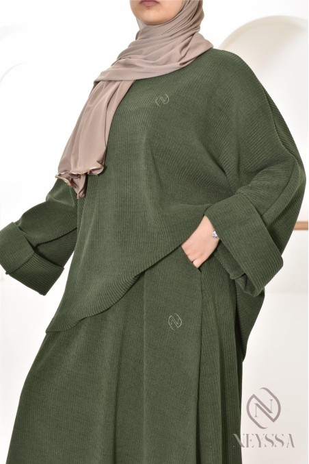 Ensemble verschleierte Frau Rock aus khakifarbenem Cord, modest fashion