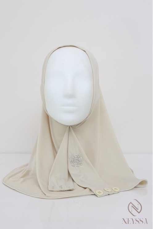 Cagoule hijab à boutons en jersey premium, avec motif en perles