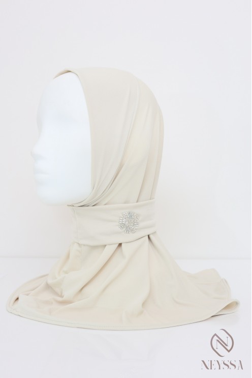 Premium jersey button-up hijab hood with beaded pattern