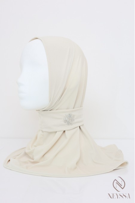 Cagoule hijab à boutons en jersey premium, avec motif en perles