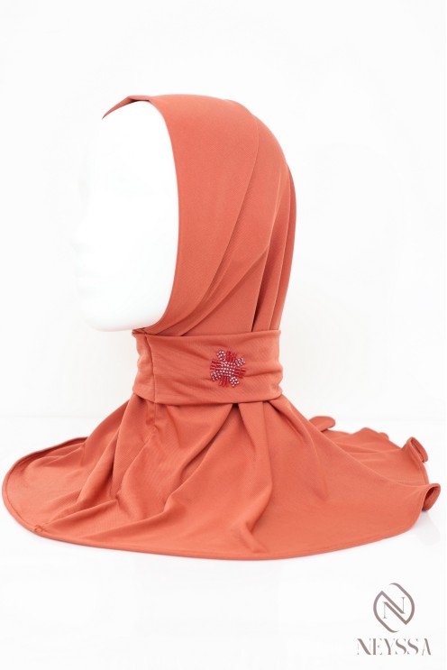 Hijab-Kapuze mit Knöpfen aus Premium-Jersey, mit Perlenmuster