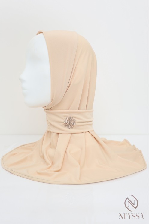 Premium jersey button-up hijab hood with beaded pattern