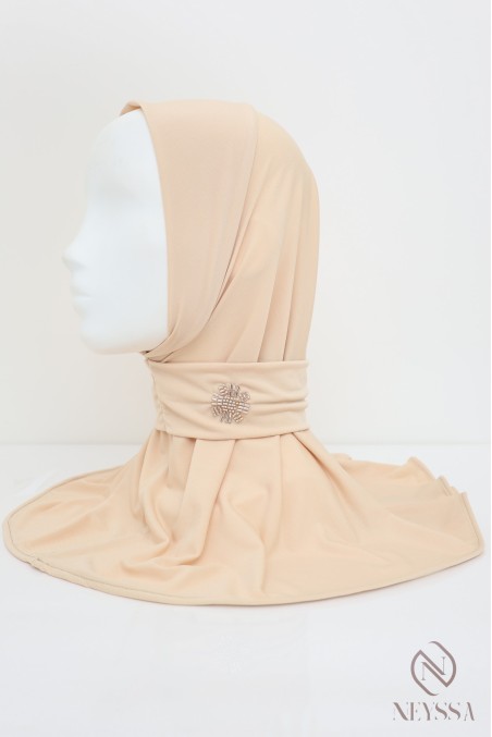 Premium jersey button-up hijab hood with beaded pattern