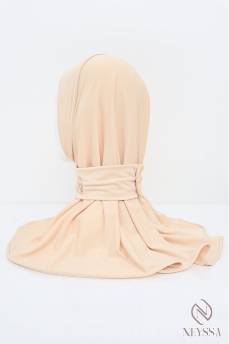 Premium jersey button-up hijab hood with beaded pattern