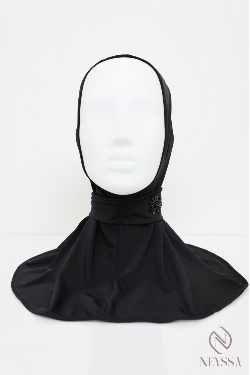 Premium jersey button-up hijab hood with beaded pattern