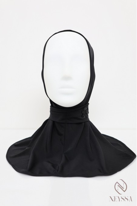 Cagoule hijab à boutons en jersey premium, avec motif en perles