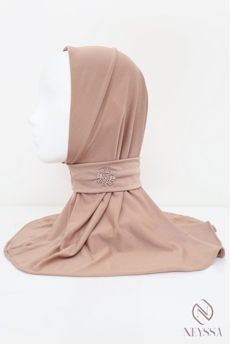Cagoule hijab à boutons en jersey premium, avec motif en perles