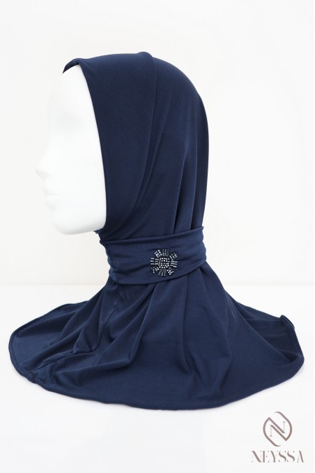 Hijab-Kapuze mit Knöpfen aus Premium-Jersey, mit Perlenmuster