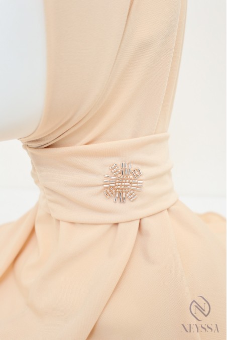 Premium jersey button-up hijab hood with beaded pattern