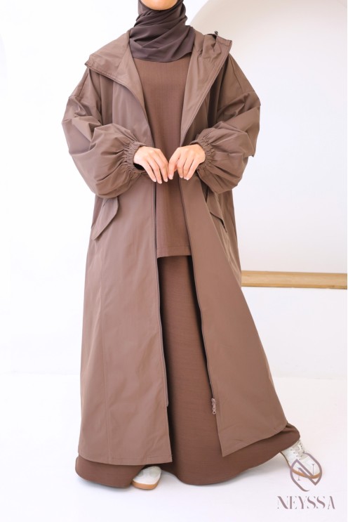 Long casual jacket in water-repellent fabric, for veiled women