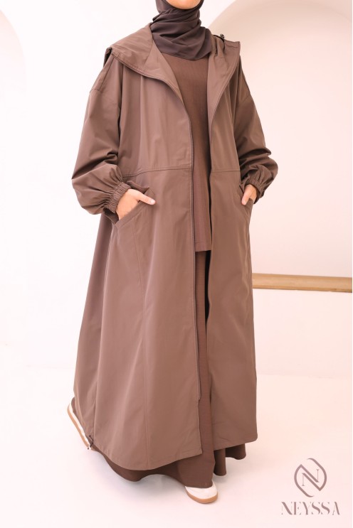 Long casual jacket in water-repellent fabric, for veiled women