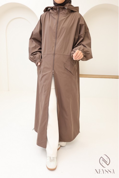 Veste longue style casual tissu hydrofuge, pour femme voilée