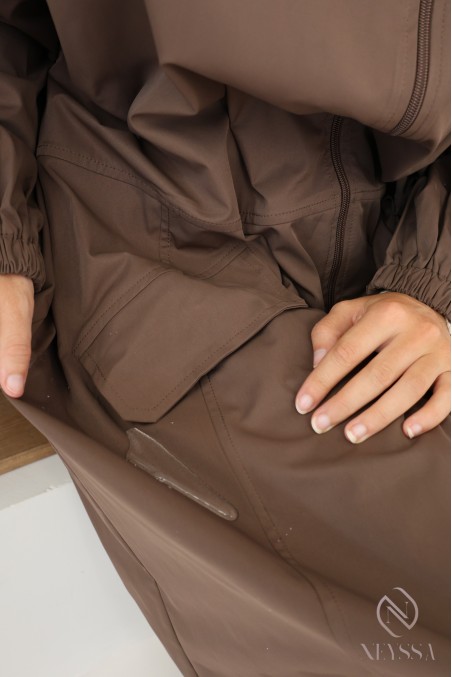 Veste longue style casual tissu hydrofuge, pour femme voilée