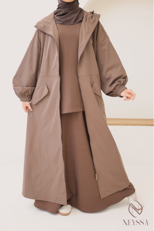 Lange Jacke im Casual-Stil aus wasserabweisendem Stoff