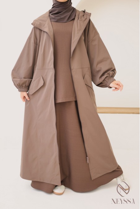 Lange Jacke im Casual-Stil aus wasserabweisendem Stoff