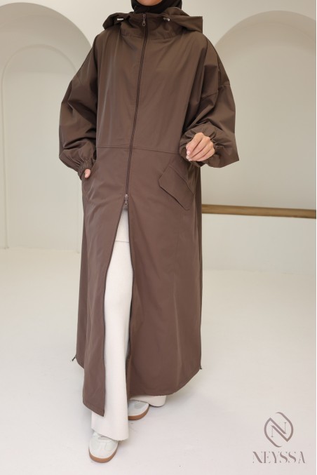 Long casual jacket in water-repellent fabric, for veiled women
