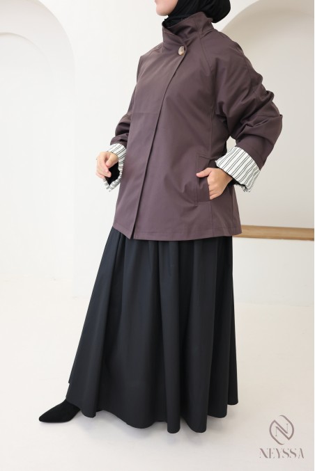 Women's mid-length rosy brown trench coat with integrated belt