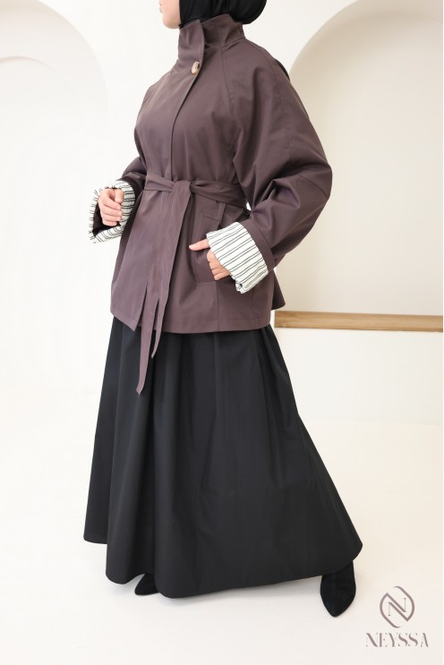 Trench mi-long rosy brown femme avec ceinture intégrée