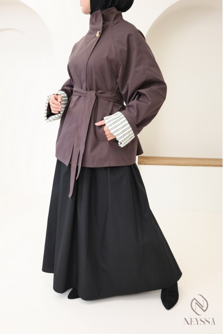 Halblanger Trenchcoat in Rosy Brown für Damen mit integriertem Gürtel