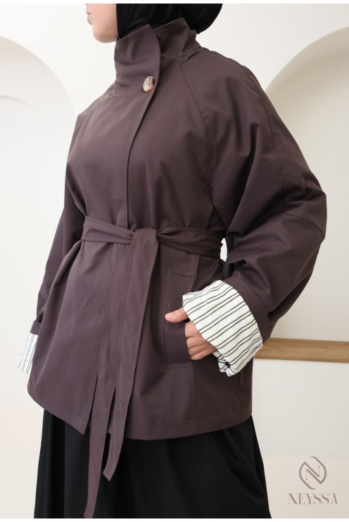 Trench mi-long rosy brown femme avec ceinture intégrée