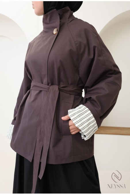 Trench mi-long rosy brown femme avec ceinture intégrée