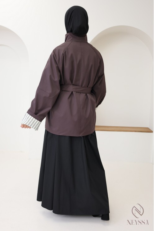 Trench mi-long rosy brown femme avec ceinture intégrée