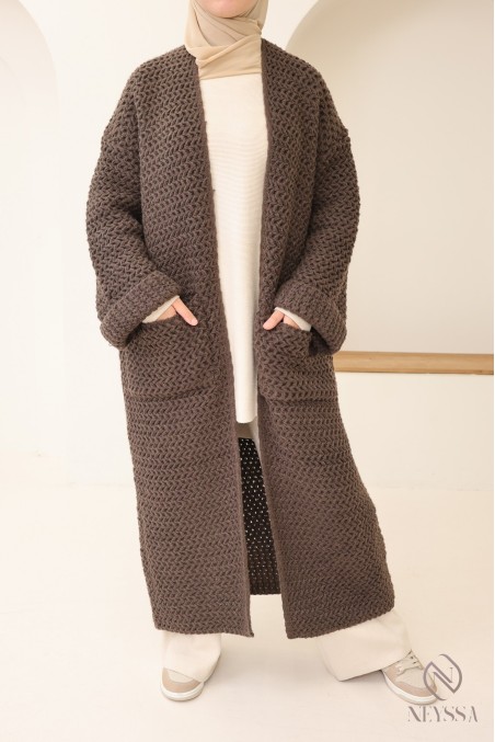 Lange Strickjacke für Damen mit Taschen, Jilbab-freundlich