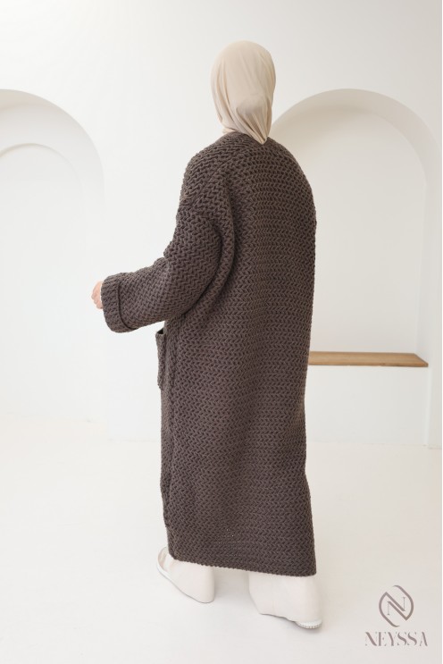 Lange Strickjacke für Damen mit Taschen, Jilbab-freundlich