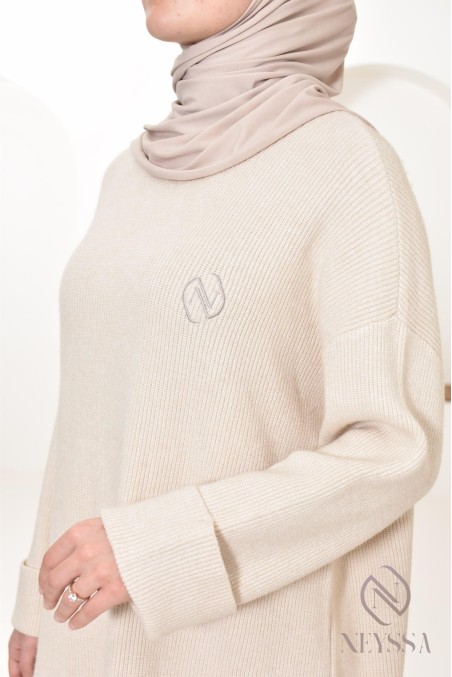 Neyssa Confection beige knit sweater set with hijabi pants