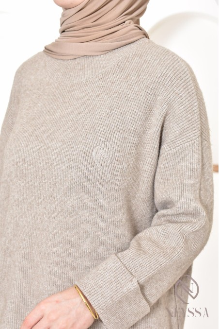 Ensemble hijabi moderne 2 pièces, pull avec pantalon en maille Neyssa