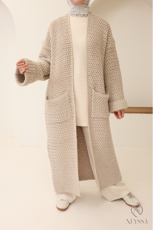 Langer, trendiger Cardigan für Damen, grob gestrickte Strickjacke